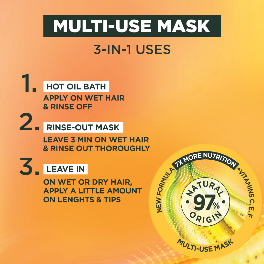 Garnier Ultra Doux Banana Vegan Hair Food 3in1 Mask for dry hair, Boosted with Vitamins C, E & F - Belle à Merveille