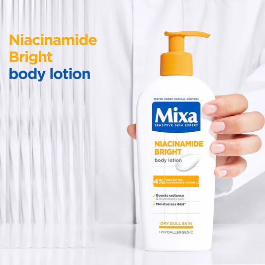 Mixa Niacinamide Bright Body Lotion - For Dry & Dull Skin in Need of Unifying - With 4% Shea Butter, Niacinamide & Vitamin C - 250 ml