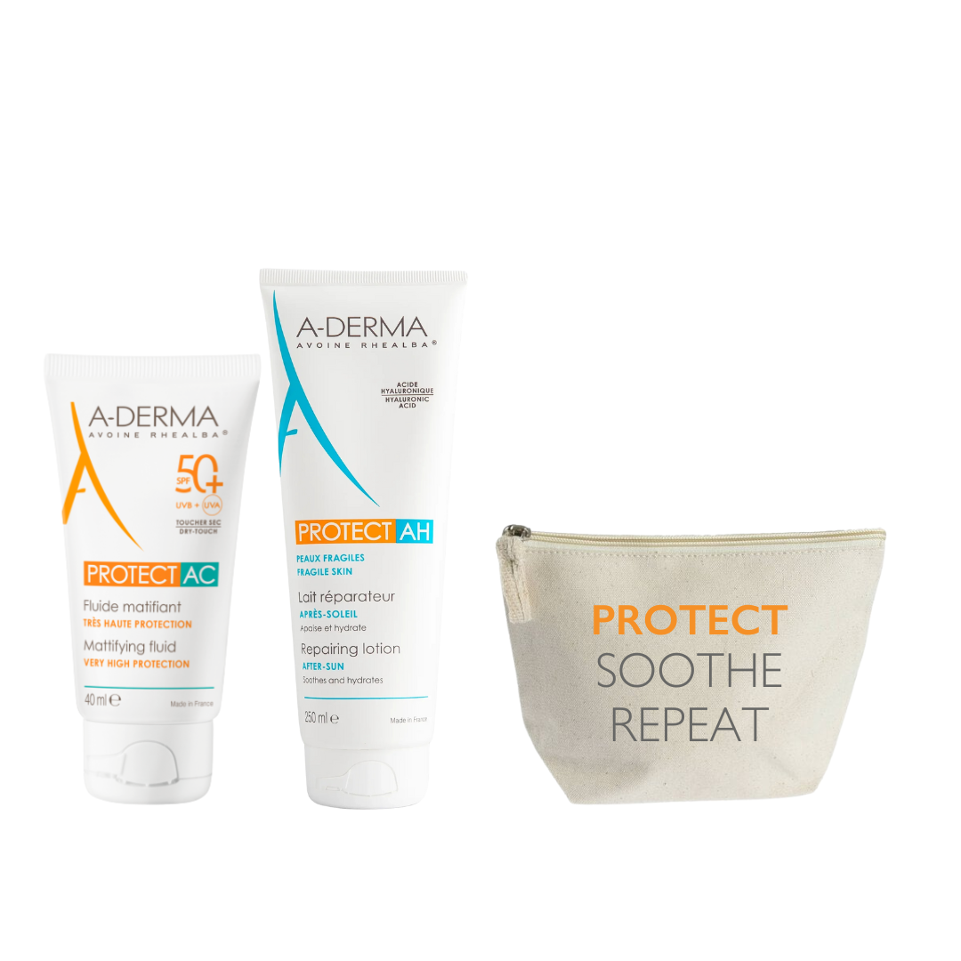Protect AC Mattifying Fluid Sunscreen + Protect AH Repairing Lotion + Free Pouch