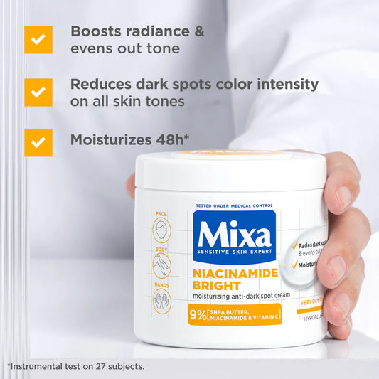 Mixa Niacinamide Bright Cream Jar - For Dry & Dull Skin in Need of Unifying - With 9% Shea Butter, Niacinamide & Vitamin C