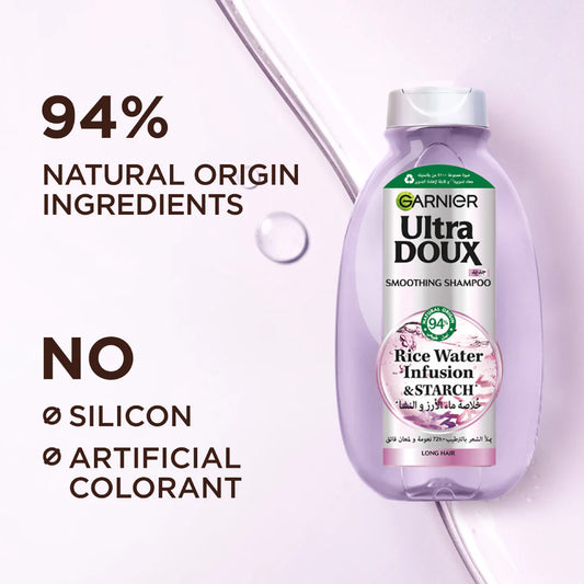 Garnier Ultra Doux Rice Water Infusion & Starch Shampoo, for Long Hair, Smooth and Shine 600ML
