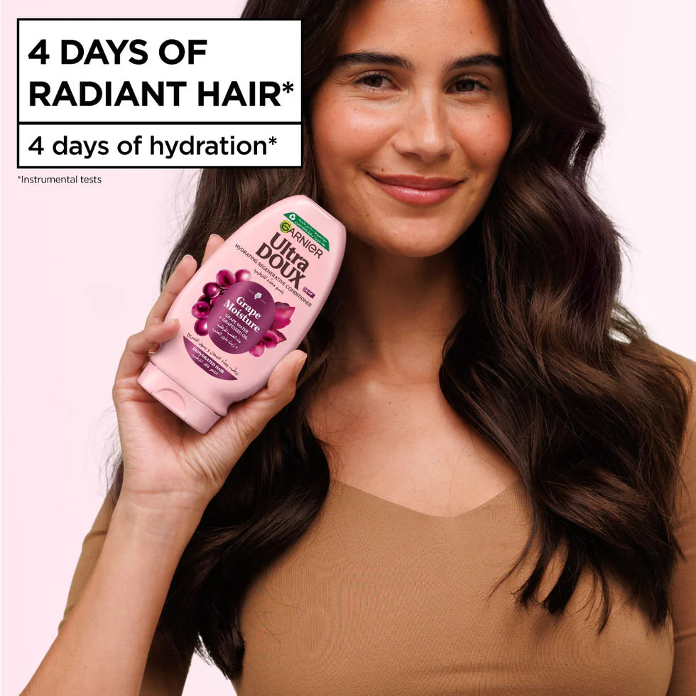 Garnier Ultra Doux Grape Moisture - Hydrating Regenerative Conditioner for Dehydrated Hair. Hydrating Grape Water + Antioxidant Grapeseed Oil - - Paraben-Free, Vegan, Cruelty-Free - 200ml