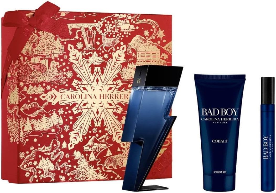 Carolina Herrera – Bad Boy Cobalt Elixir Eau de Parfum Set for Men 100 ml + 10 ml + 100 ml Shower Gel