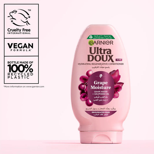 Garnier Ultra Doux Grape Moisture - Hydrating Regenerative Conditioner for Dehydrated Hair. Hydrating Grape Water + Antioxidant Grapeseed Oil - - Paraben-Free, Vegan, Cruelty-Free - 200ml