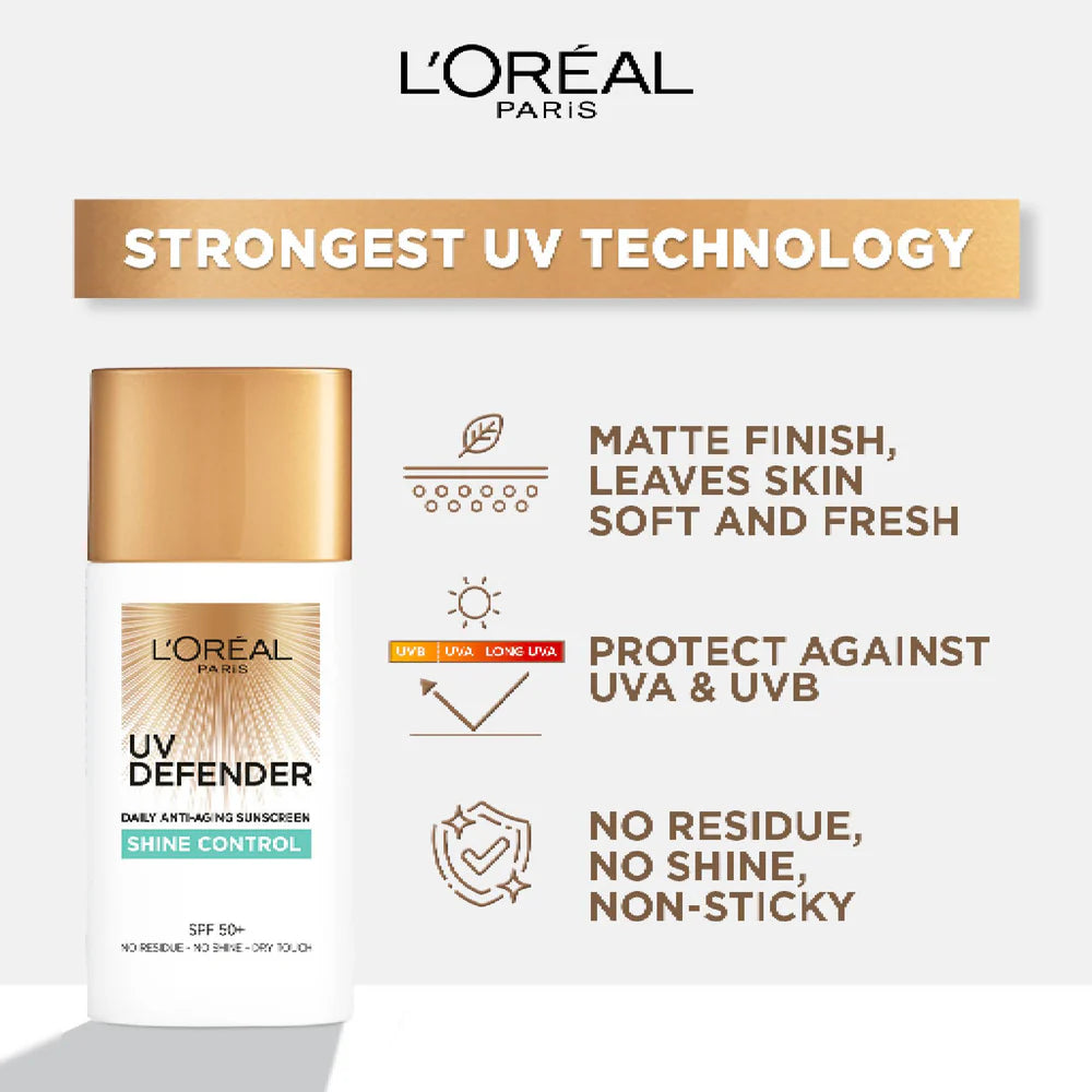 L'Oreal Paris UV Defender Sunscreen SPF50+/PA++++ - Shine Control