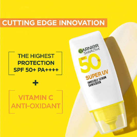 Garnier Super UV Invisible Serum Sunscreen To Correct And Protect Your Skin With Spf50+, For All Skin Types - 30ml