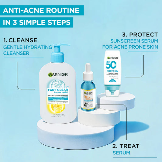 Garnier Fast Clear Gentle Cleanser Hydrating Face Wash for Acne Prone Skin 250ml