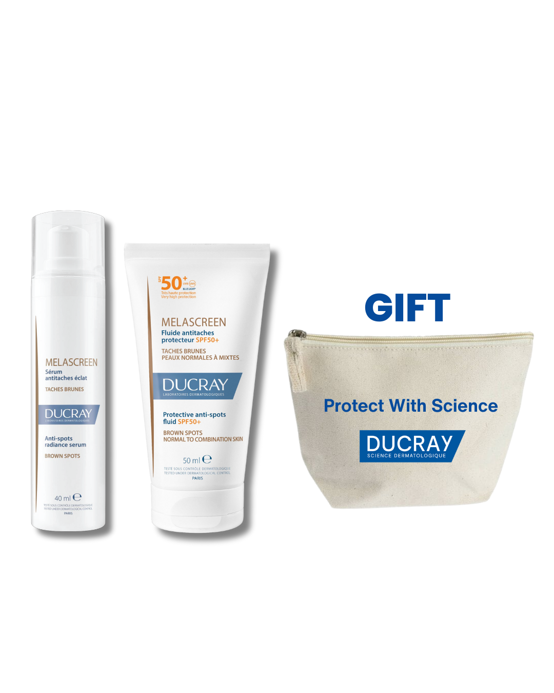 Melascreen Serum + Melascreen Anti Spots Fluid Sunscreen+ Free Pouch