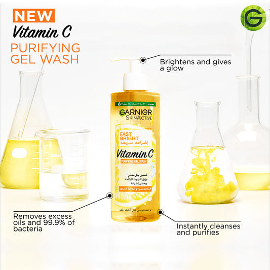 Garnier Fast Bright Vitamin C Brightening Purifying Face Gel Wash (400mL)