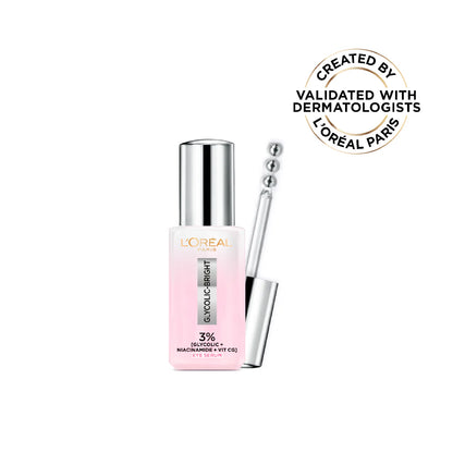 L'Oréal Paris, Glycolic Bright Eye Serum, with 3% (Glycolic Acid + Vitamin CG + Niacinamide], for Dark Circles and Under Eyes Brightening, 20ml