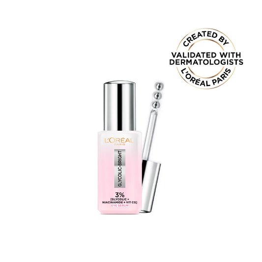 L'Oréal Paris, Glycolic Bright Eye Serum, with 3% (Glycolic Acid + Vitamin CG + Niacinamide], for Dark Circles and Under Eyes Brightening, 20ml