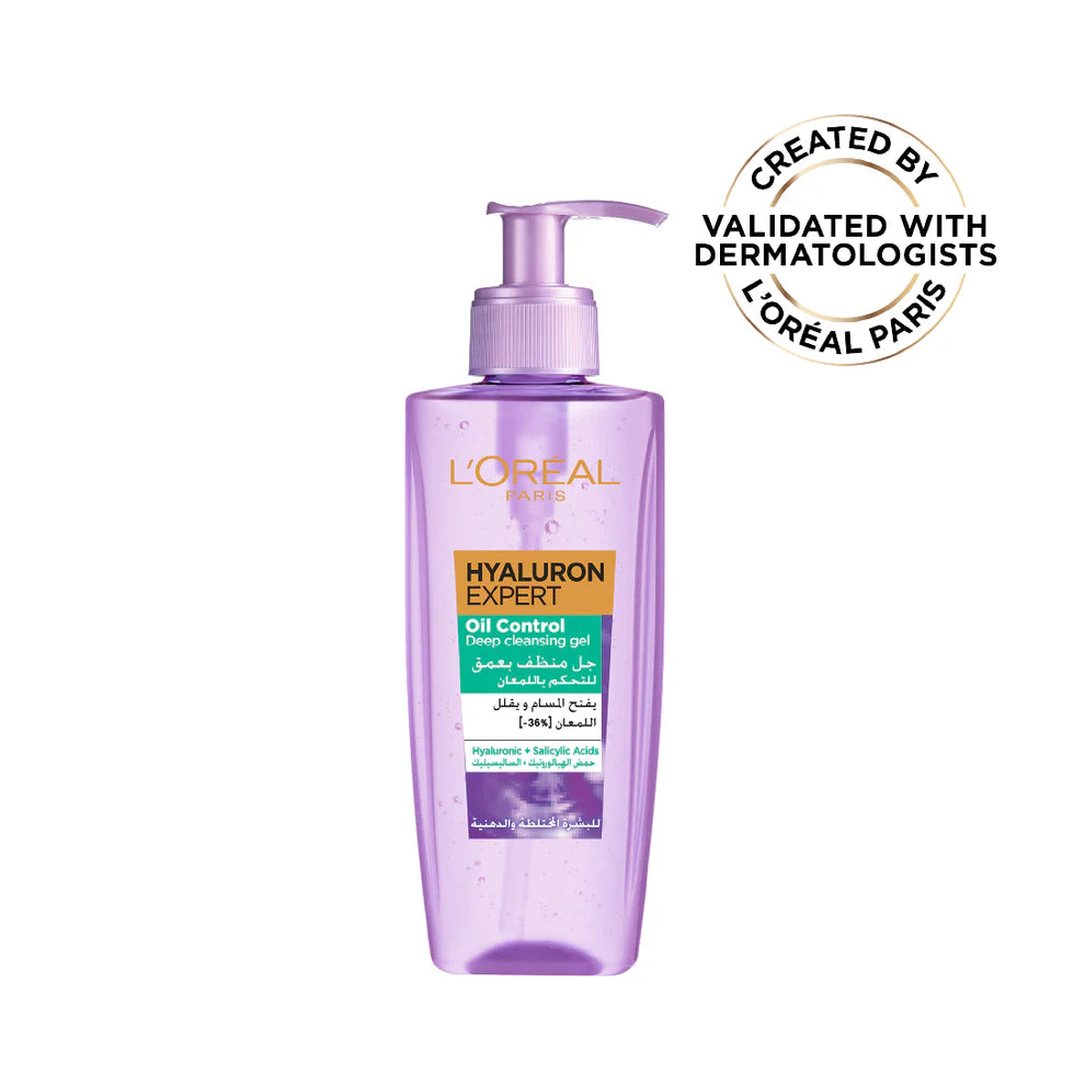L’Oréal Paris, Hyaluron Expert Oil Control Deep Cleansing and Hydrating Gel, With Hyaluronic Acid and Salicylic Acid, for Combination to Oily Skin - 200ml