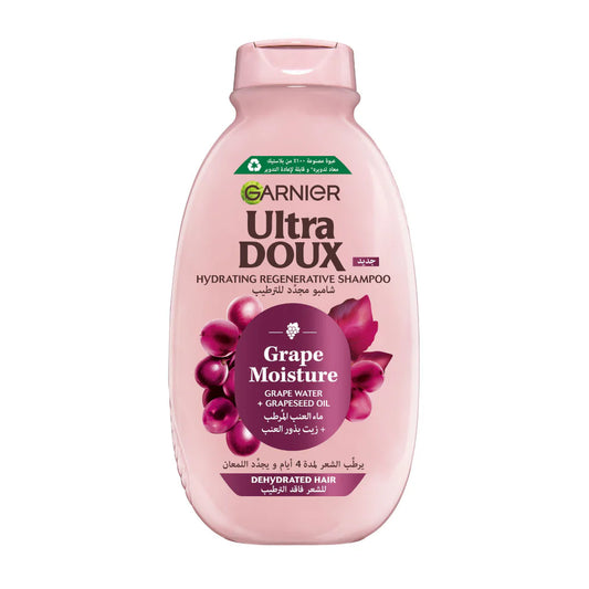 Garnier Ultra Doux Grape Moisture - Hydrating Regenerative Shampoo for Dehydrated Hair. Hydrating Grape Water + Antioxidant Grapeseed Oil - Paraben-Free, Vegan, Cruelty-Free - 600ml
