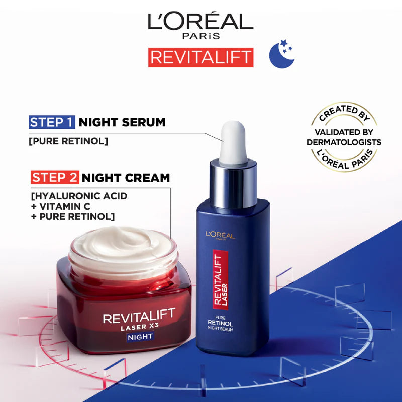 L'Oréal Paris, Revitalift Laser x3 Anti-Aging Moisturizing Night Cream, against Wrinkles and Signs of Aging, with Pro-Retinol, 50ml
