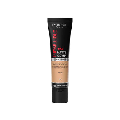 L'Oreal Paris Infaillible 32H Matte Cover Liquid Foundation, With 4% Niacinamide, Long Lasting, Natural Finish, SPF 25