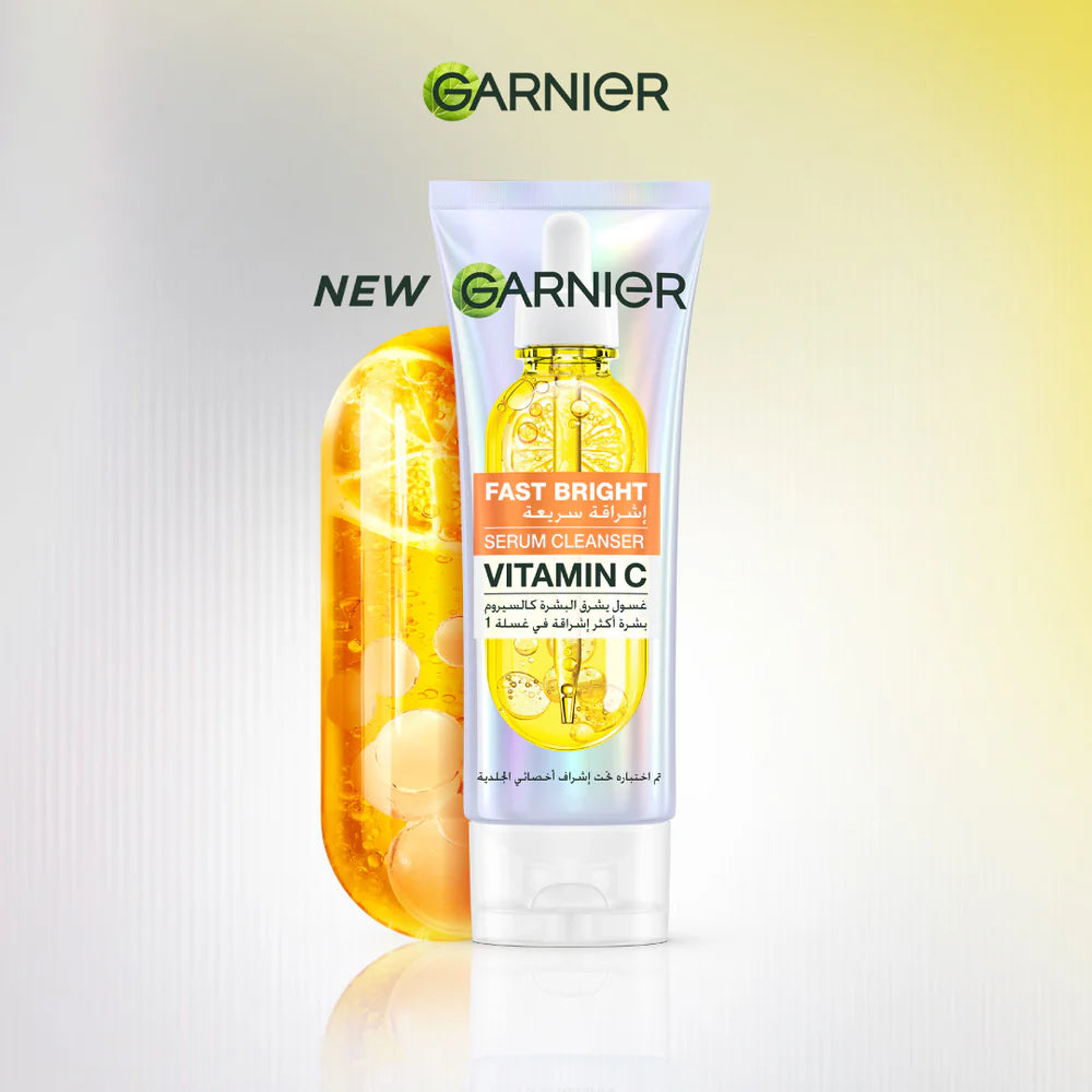 Garnier Fast Bright Serum Cleanser - Dual Action Foam Cleanser, Brightens in 1 Wash - For All Skin Types, Even Sensitive Skin - 100 ml