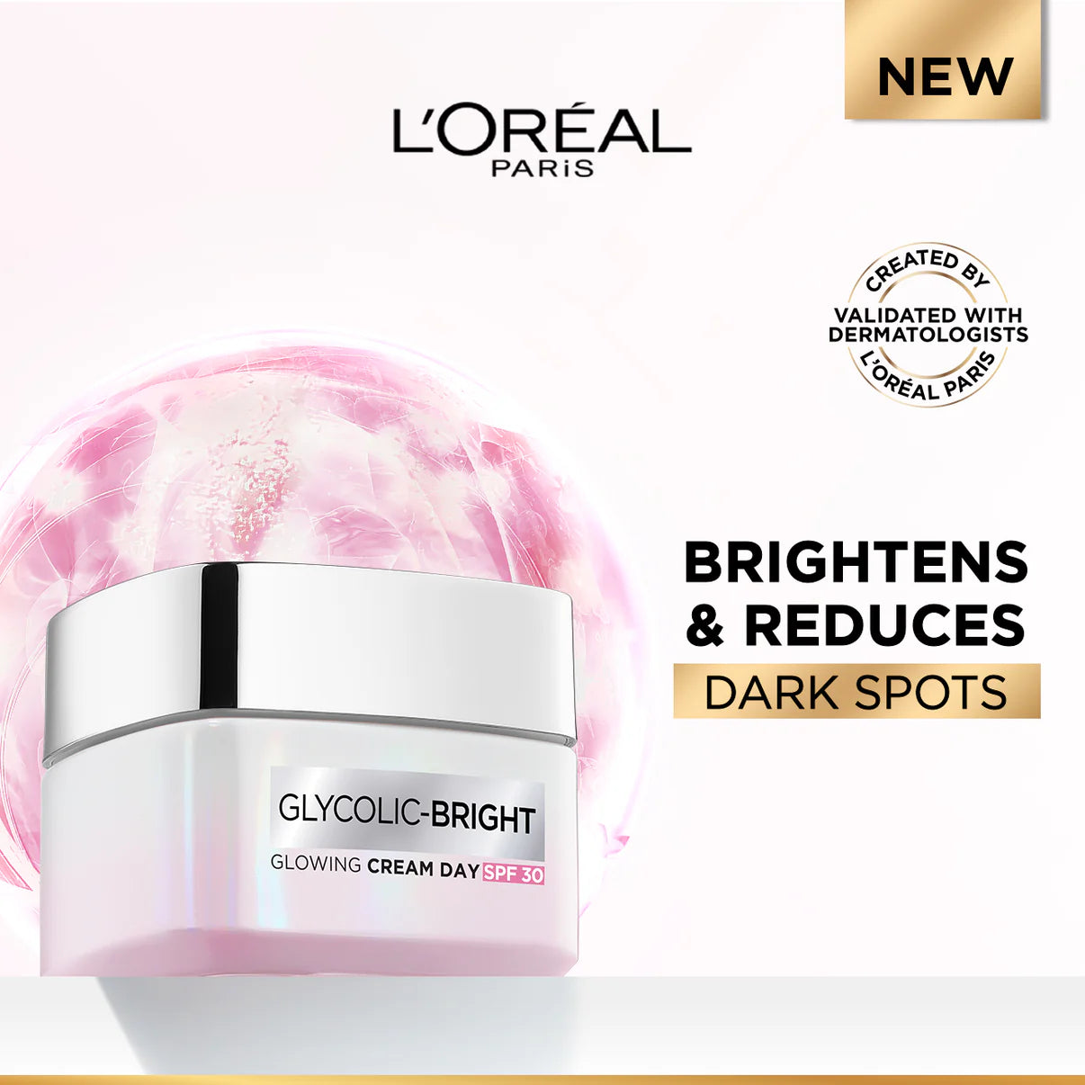 L’Oréal Paris, Glycolic-Bright Glowing Day Cream, for Dark Spots Reduction, Glow Boosting and Skin Tone Evenness, SPF 30, 50ml