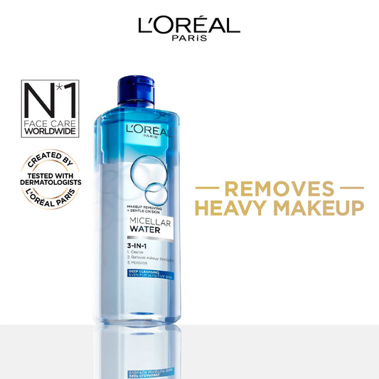 L'Oréal Paris, 3-in-1 Bi-Phase Micellar Water, Deeply Cleanse, Remove Water Proof Makeup and Soothe, for All Skin Types and Sensitive Skin, 400ml
