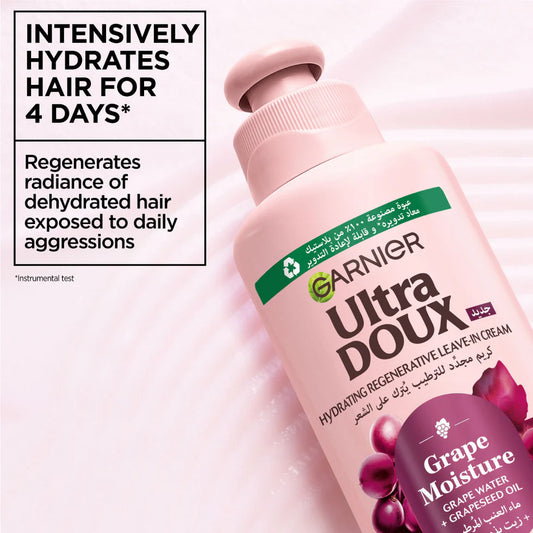Garnier Ultra Doux Grape Moisture 2 in 1 Styling Cream, Volumizing Hydration for Dehydrated Hair. Hydrating Grape Water + Antioxidant Grapeseed Oil - Paraben-Free, Vegan, Cruelty-Free - 200ml
