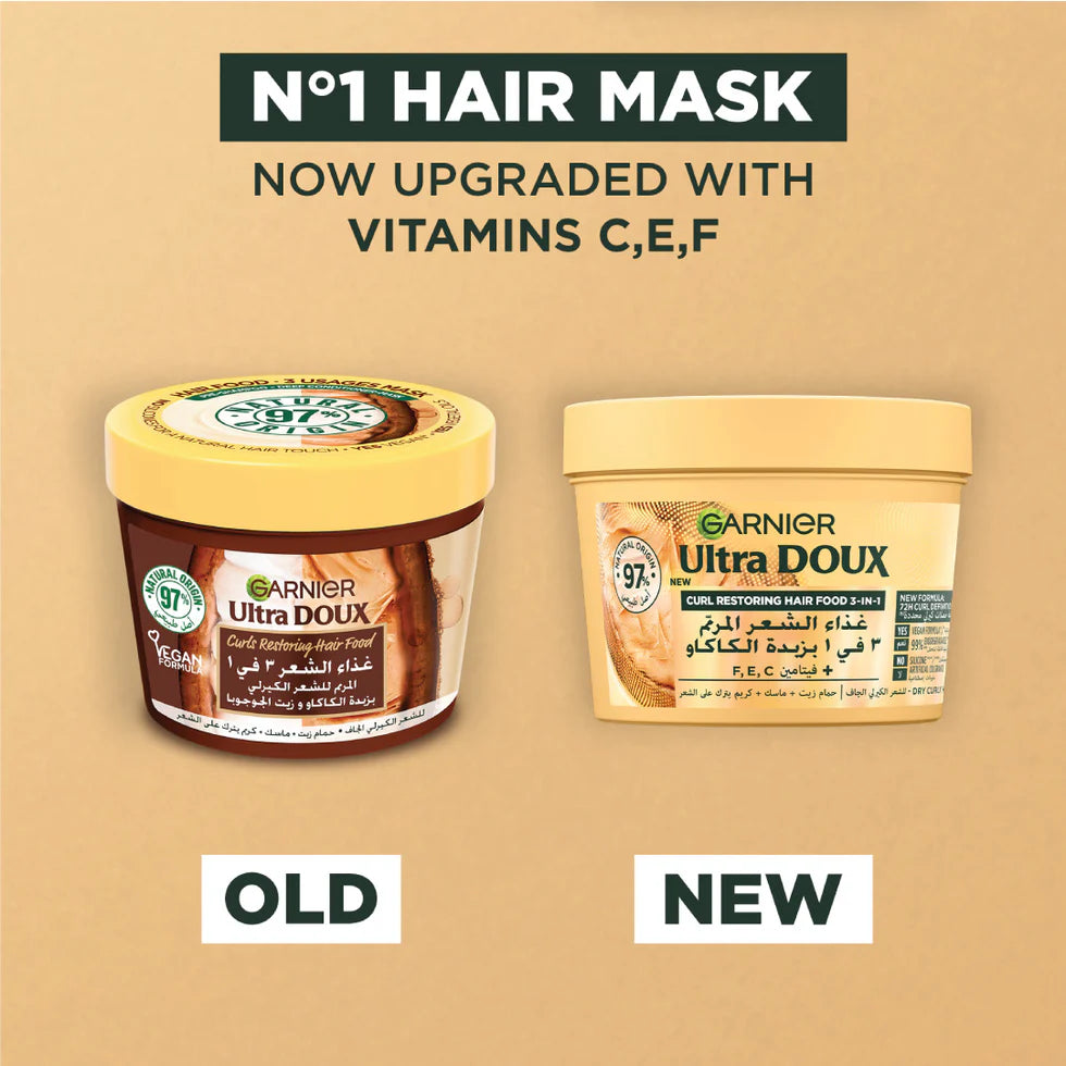 Garnier Ultra Doux Cocoa Butter Vegan Hair Food 3in1 Mask for curly hair, Boosted with Vitamins C, E & F - Belle à Merveille
