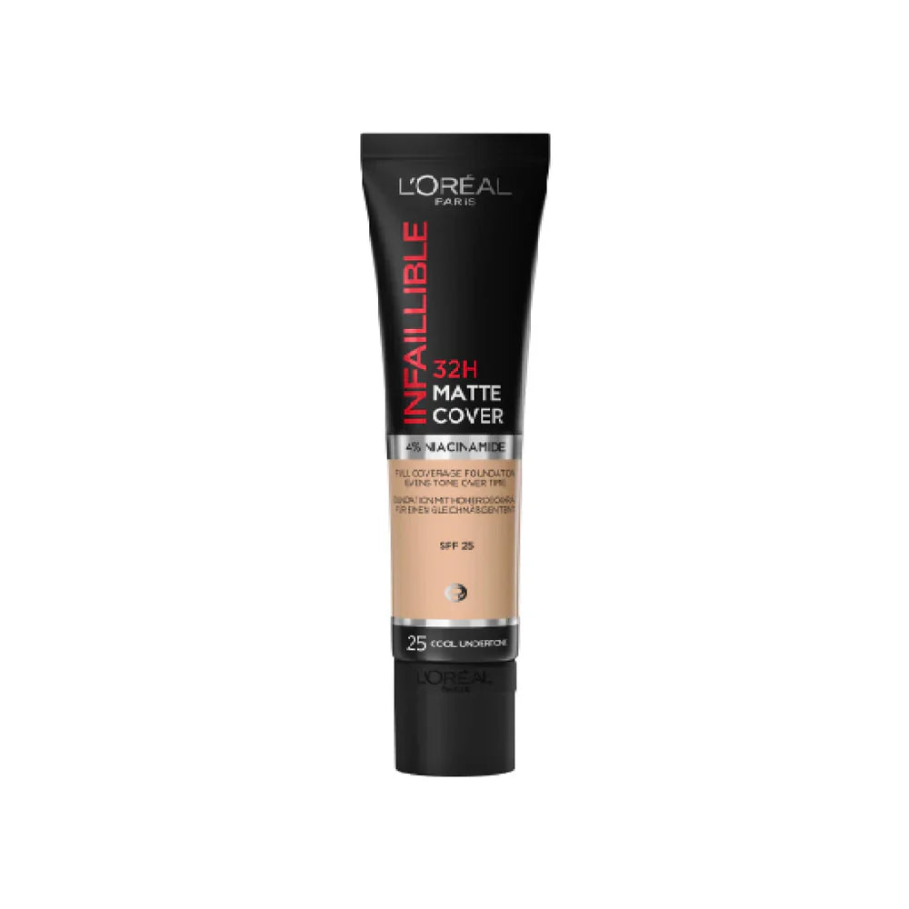 L'Oreal Paris Infaillible 32H Matte Cover Liquid Foundation, With 4% Niacinamide, Long Lasting, Natural Finish, SPF 25