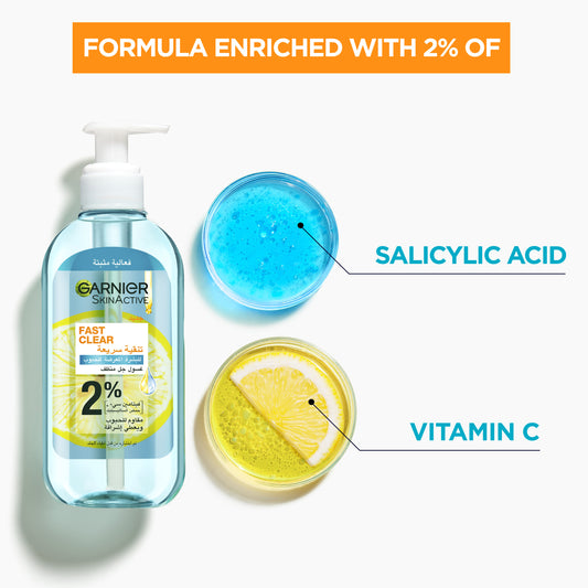 Garnier Fast Clear [2%] Salicylic Acid & Vitamin C - Anti-Acne Gel Wash (200mL)
