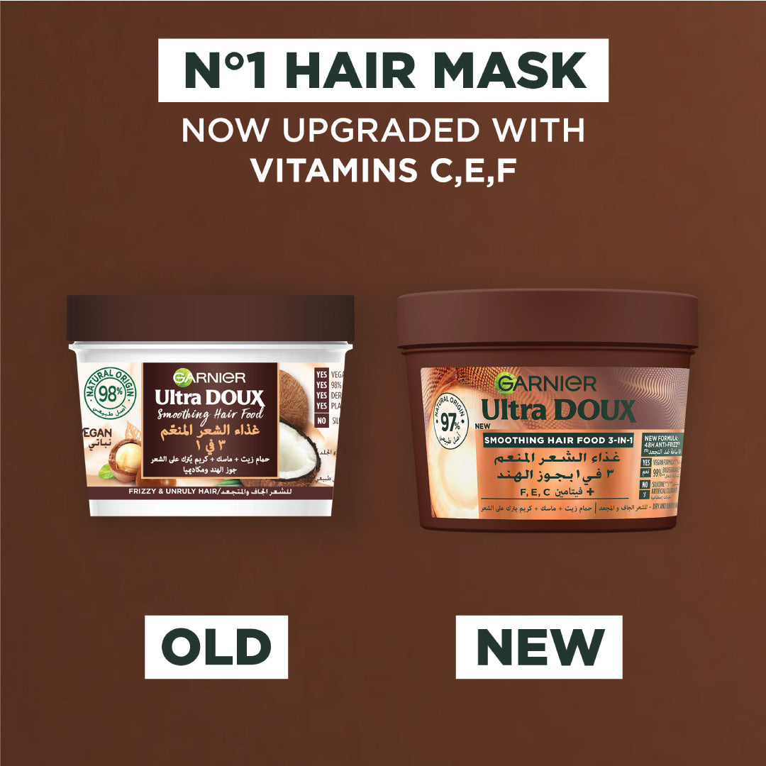 Garnier Ultra Doux Coconut Hair Food 3in1 Mask for frizzy hair, Boosted with Vitamins C, E & F - Belle à Merveille