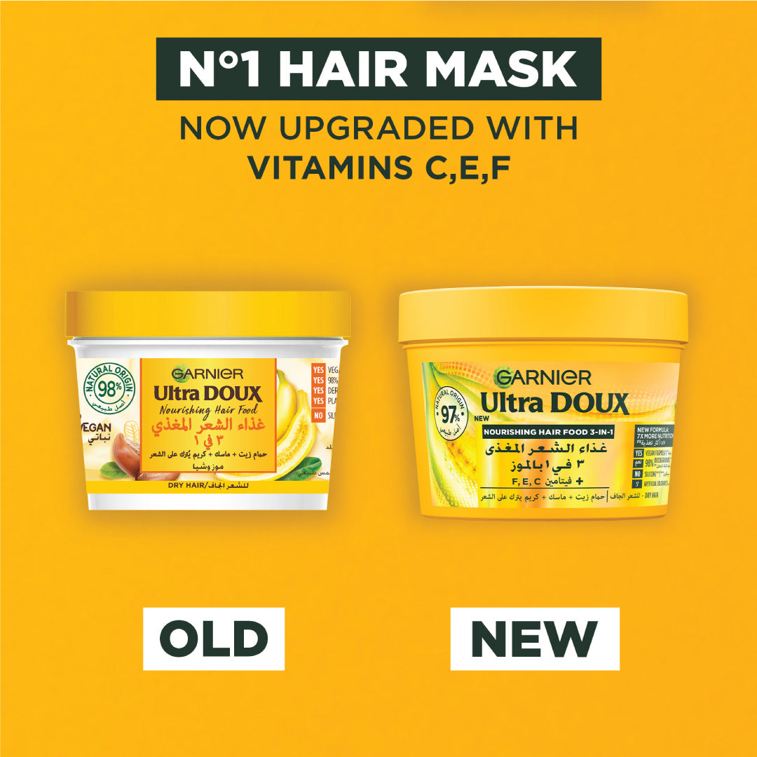 Garnier Ultra Doux Banana Vegan Hair Food 3in1 Mask for dry hair, Boosted with Vitamins C, E & F - Belle à Merveille