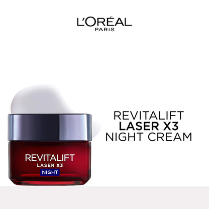 L'Oréal Paris, Revitalift Laser x3 Anti-Aging Moisturizing Night Cream, against Wrinkles and Signs of Aging, with Pro-Retinol, 50ml