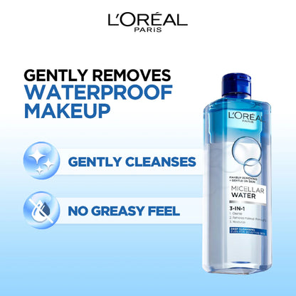 L'Oréal Paris, 3-in-1 Bi-Phase Micellar Water, Deeply Cleanse, Remove Water Proof Makeup and Soothe, for All Skin Types and Sensitive Skin, 400ml