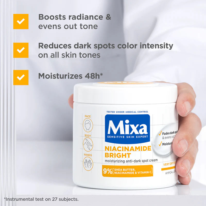 Mixa Niacinamide Bright Cream Jar - For Dry & Dull Skin in Need of Unifying - With 9% Shea Butter, Niacinamide & Vitamin C - Belle à Merveille
