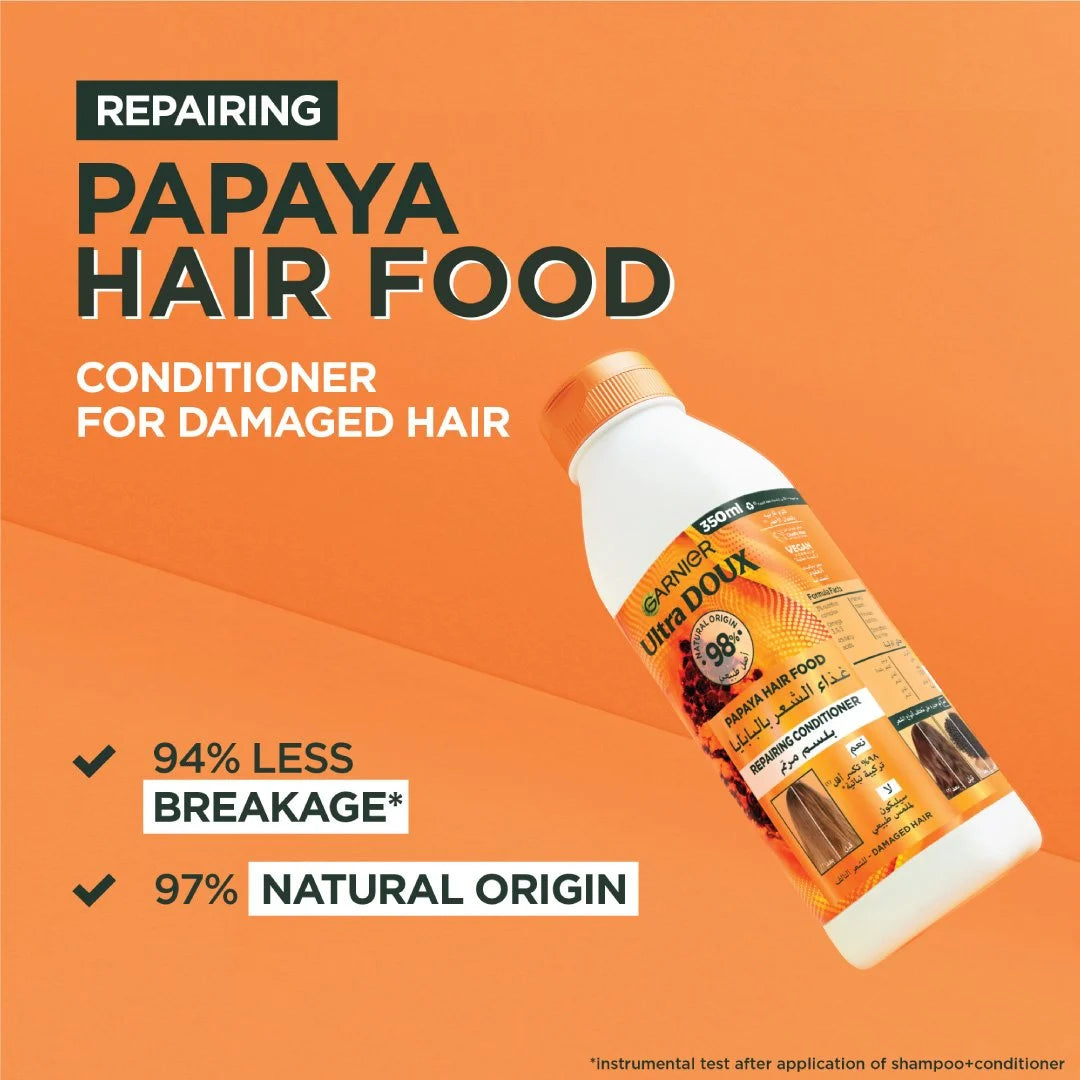 Garnier Ultra Doux Papaya Vegan Hair Food Conditioner, for damaged hair - Belle à Merveille