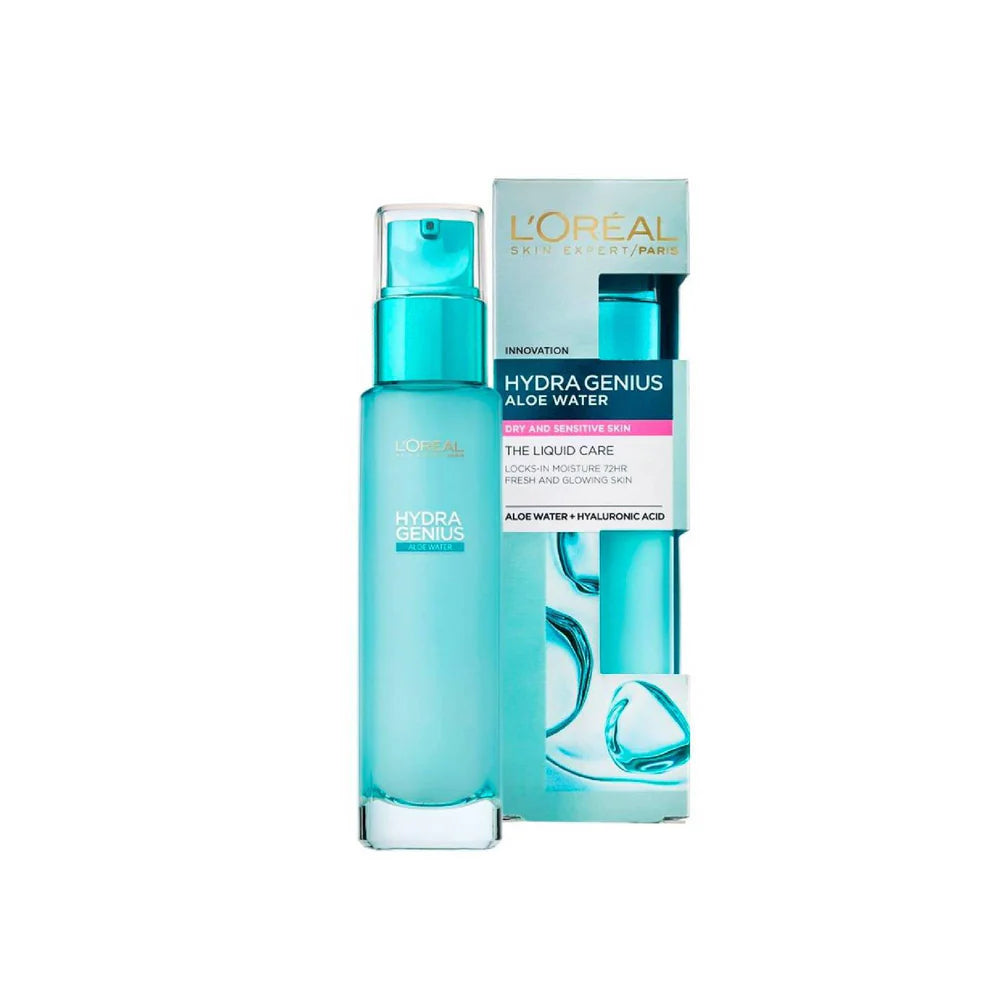 L'Oréal Paris, Hydra Genius, Water-Based Gel Facial Moisturiser, with Aloe Vera, for Dry and Sensitive Skin, 70 ml