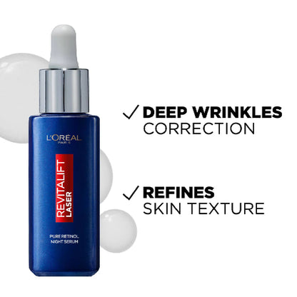 L'Oréal Paris, Revitalift Laser Retinol Deep Wrinkle Night Serum, With 0.2% Pure Retinol and Vitamin A, Targets all Wrinkles even Deep Ones, 30ml