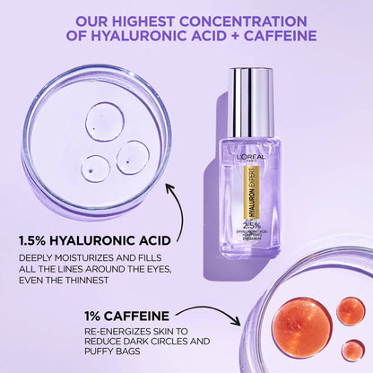 L’Oréal Paris, Hyaluron Expert Eye Serum, Targeted Eye Contour Treatment for Hydration and Plump, with Hyaluronic Acid and Caffeine, 20ml