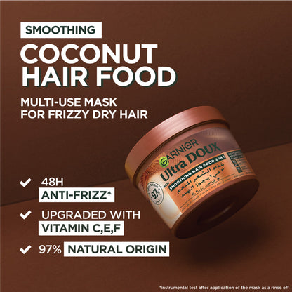 Garnier Ultra Doux Coconut Hair Food 3in1 Mask for frizzy hair, Boosted with Vitamins C, E & F - Belle à Merveille