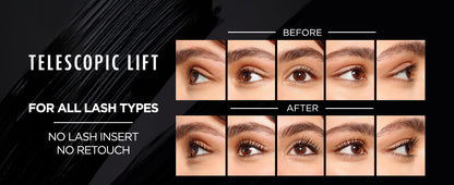 L’Oréal Paris Telescopic Lift Washable Mascara, Lengthening and Volumizing, Lash Lift with Up to 36HR Wear
