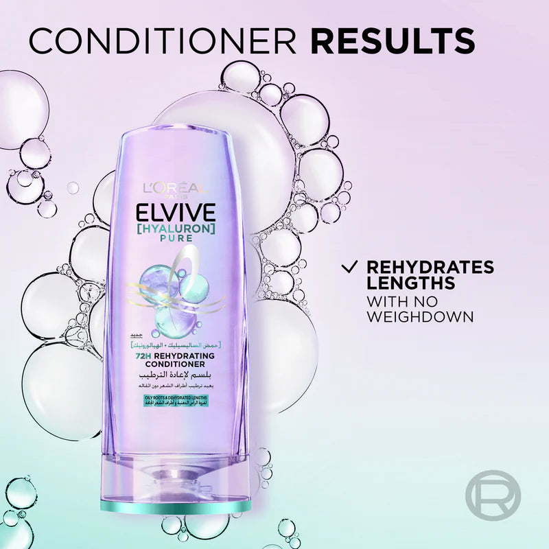L’Oréal Paris Elvive Hyaluron Pure 72h Rehydrating Conditioner for Oily Scalp & Dehydrated Lengths
