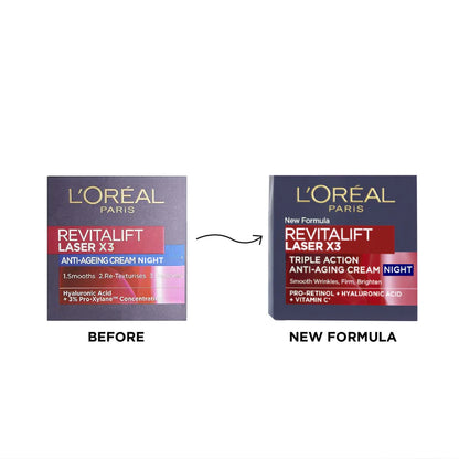 L'Oréal Paris, Revitalift Laser x3 Anti-Aging Moisturizing Night Cream, against Wrinkles and Signs of Aging, with Pro-Retinol, 50ml