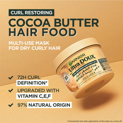 Garnier Ultra Doux Cocoa Butter Vegan Hair Food 3in1 Mask for curly hair, Boosted with Vitamins C, E & F - Belle à Merveille