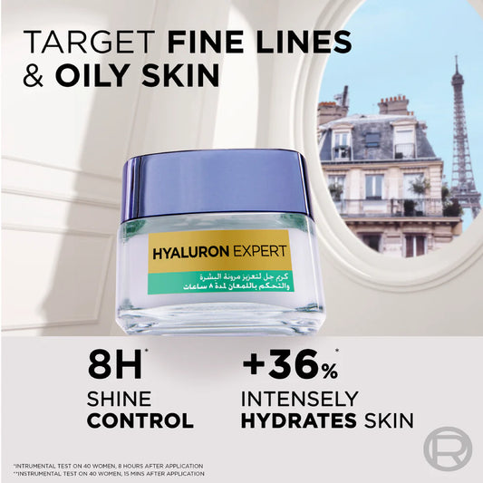 L’Oréal Paris, Hyaluron Expert Oil and Shine Control Replumping Gel Cream, for Combination to Oily Skin, with Hyaluronic Acid and Salicylic Acid, 50 ml