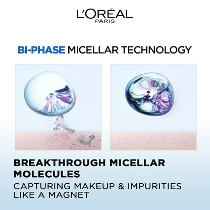 L'Oréal Paris, 3-in-1 Bi-Phase Micellar Water, Deeply Cleanse, Remove Water Proof Makeup and Soothe, for All Skin Types and Sensitive Skin, 400ml