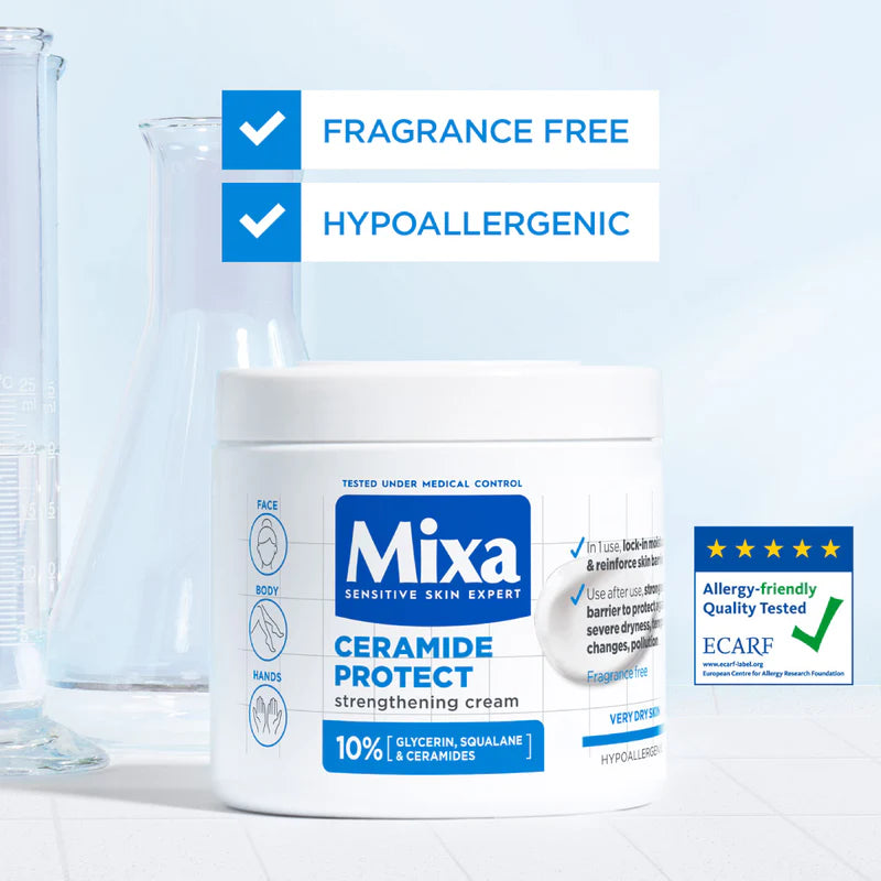Mixa Ceramide Protect Cream Jar - For Dry, Very Dry and Sensitive Skin - With 10% Glycerin, Squalane and Ceramides - For Face, Hands & Body - 400 ml