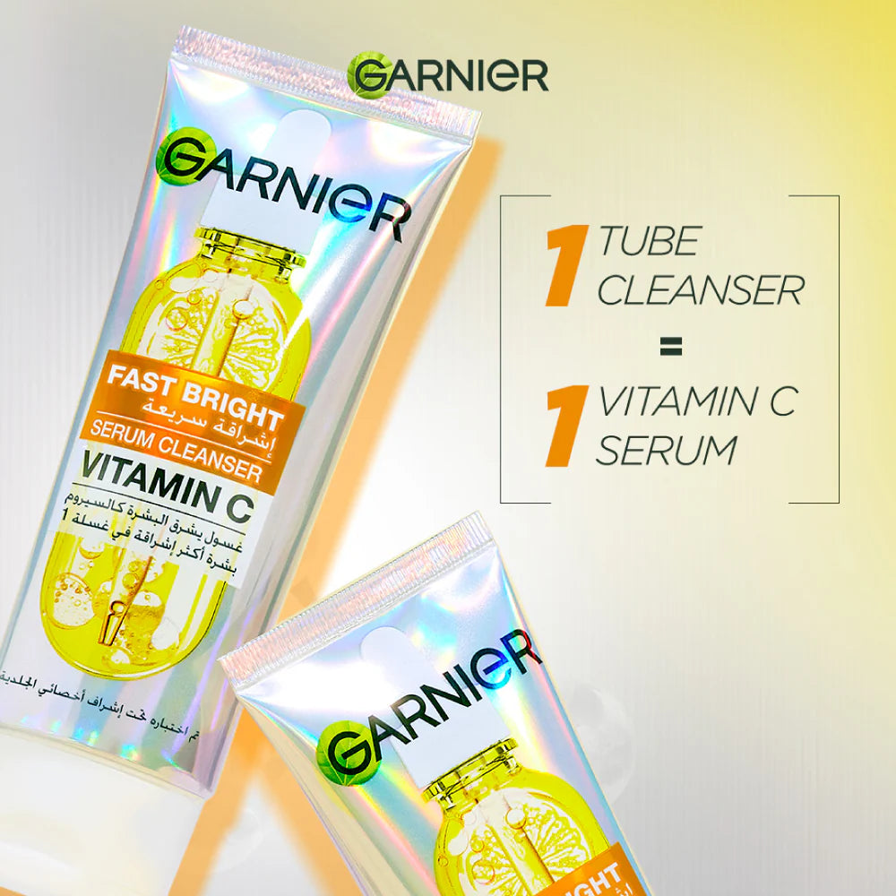 Garnier Fast Bright Serum Cleanser - Dual Action Foam Cleanser, Brightens in 1 Wash - For All Skin Types, Even Sensitive Skin - 100 ml