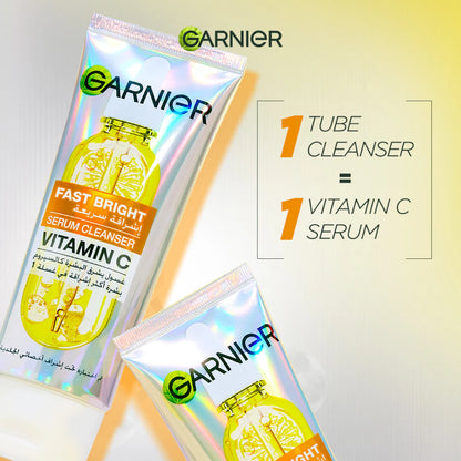 Garnier Fast Bright Serum Cleanser - Dual Action Foam Cleanser, Brightens in 1 Wash - For All Skin Types, Even Sensitive Skin - 100 ml