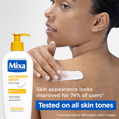 Mixa Niacinamide Bright Body Lotion - For Dry & Dull Skin in Need of Unifying - With 4% Shea Butter, Niacinamide & Vitamin C - 250 ml