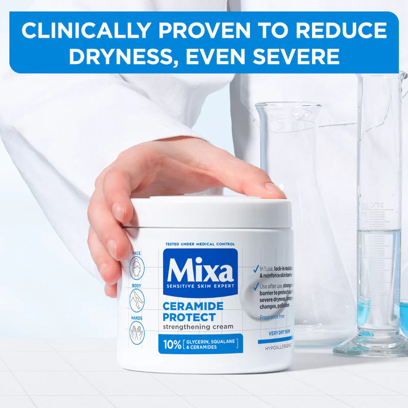 Mixa Ceramide Protect Cream Jar - For Dry, Very Dry and Sensitive Skin - With 10% Glycerin, Squalane and Ceramides - For Face, Hands & Body - 400 ml