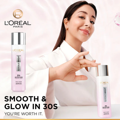 L’Oréal Paris, Glycolic-Bright Glowing Peeling Toner, with 5% Glycolic Acid, for Brightening, Dark Spots Reduction and Skin Tone Evening, 128ml