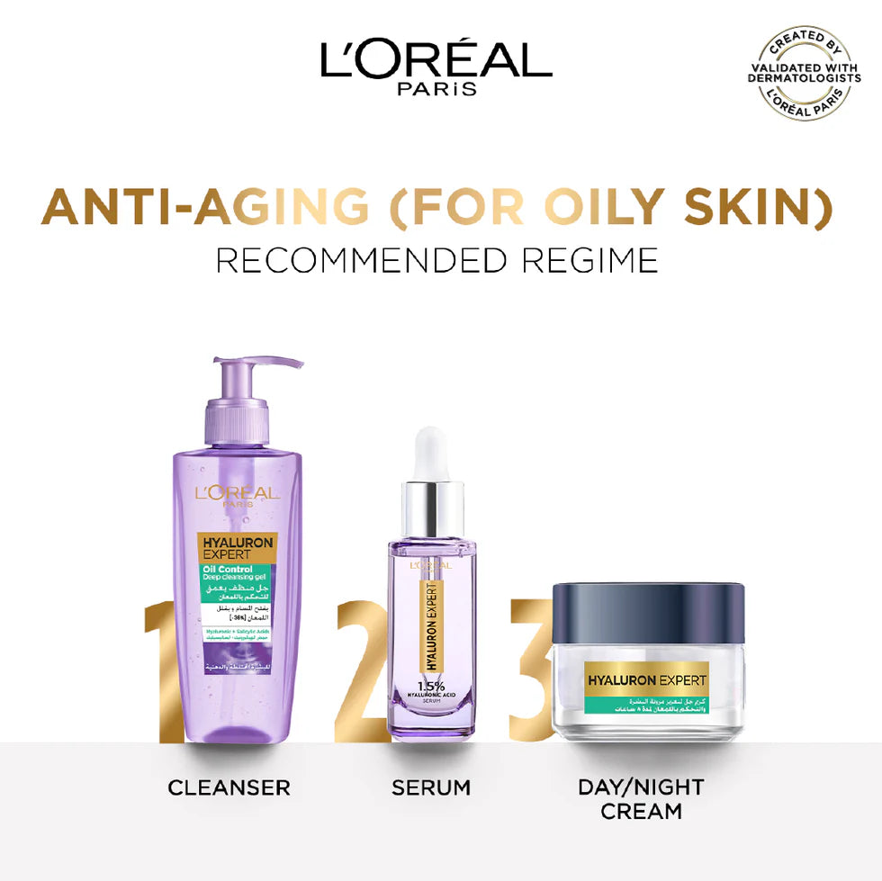 L’Oréal Paris, Hyaluron Expert Oil Control Deep Cleansing and Hydrating Gel, With Hyaluronic Acid and Salicylic Acid, for Combination to Oily Skin - 200ml