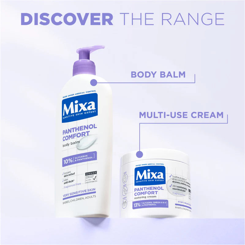 Mixa Panthenol Comfort Cream Jar - Anti-Scratching Cream - For Dry Skin, Atopy Prone Skin and Eczema - With 13% Glycerin, Omega 6 & 9, and Panthenol - For Face, Hands & Body - 400 ml